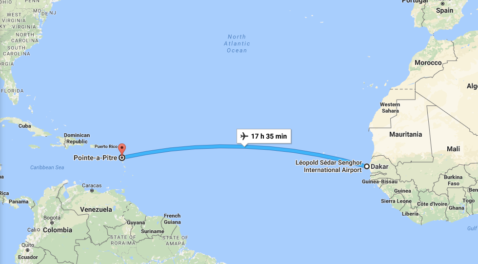 carte vol Dakar-Guadeloupe