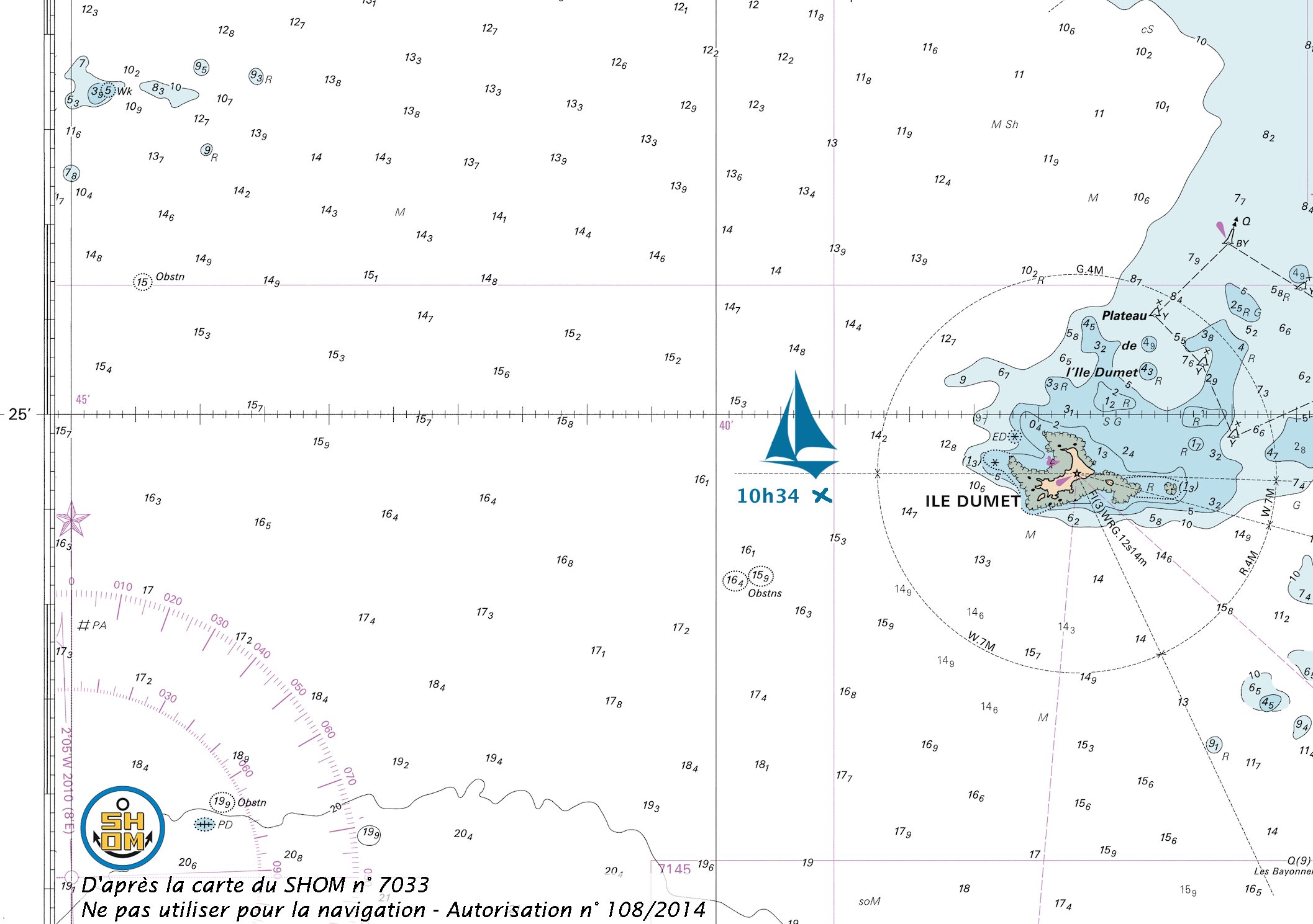 position du voilier à 10h34